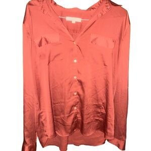 LOFT Coral Satin Button-Down Shirt